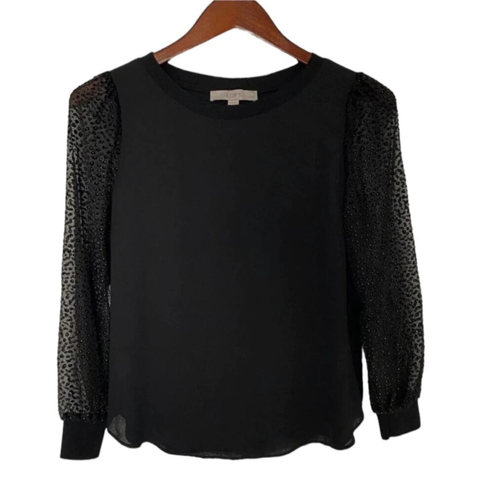 Loft Women’s  Long Sleeves Solid Black Top Blouse